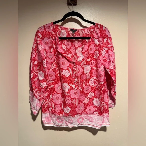 Talbots Floral Pineapple Paradise Button Front Popover Blouse - Picture 2 of 12